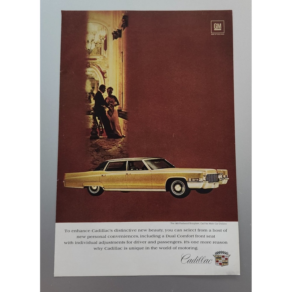 Vintage Magazine Ad - 1969 - Cadillac Fleetwood Brougham‎ - Gold - 10x7